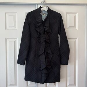 Tabitha by anthropologie, Ruffle Dress Coat Long Jacket, Button Close